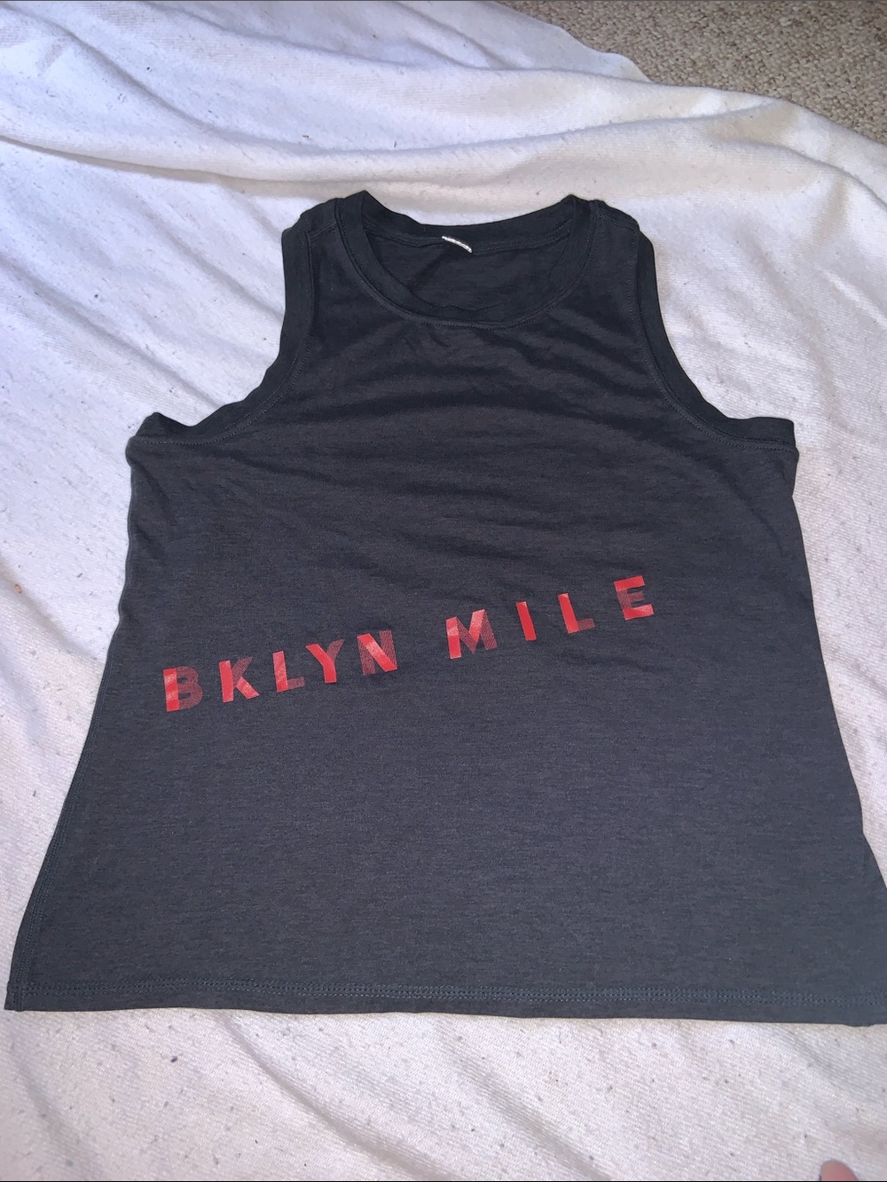 BROOKLYN MILE Women's Black Muscle Tank with Red Logo BKLYN road race charity